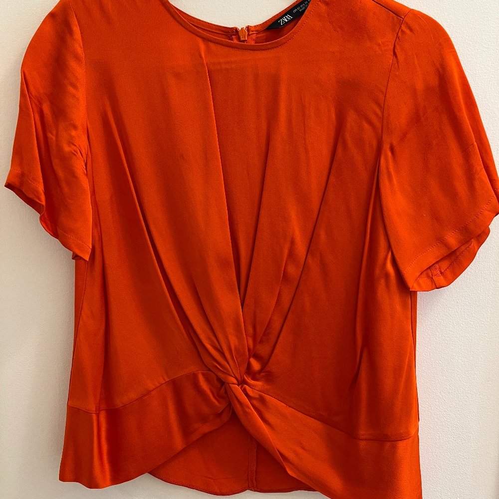 Zara Size XS Orange Silk Top